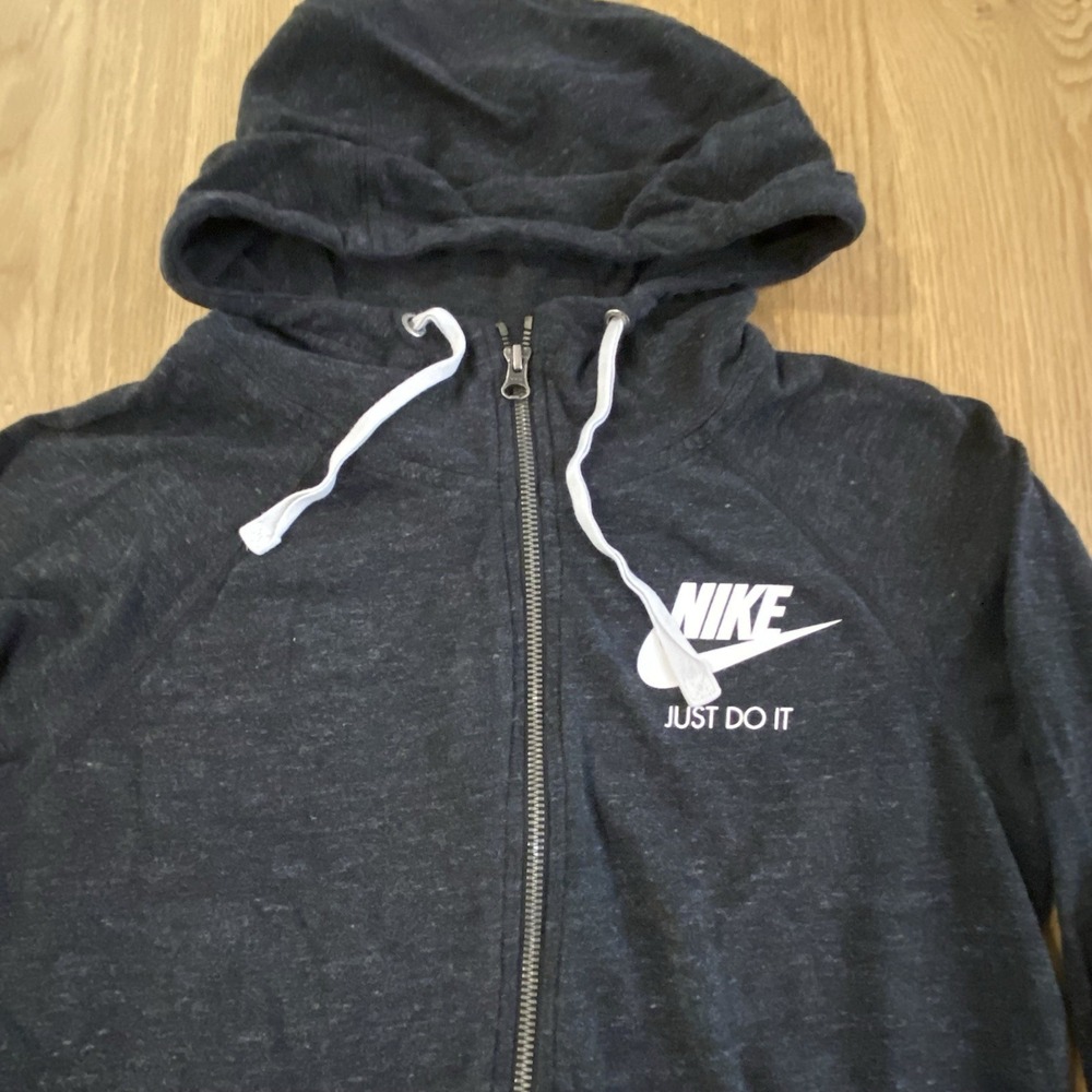 Nike Full Zip Logo Hoodie Gray Womens XS 883729-010 Sportswear Blue Tag*